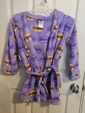 Kids Purple Batgirl Hooded Robe - Soft Plush Pajama Wrap